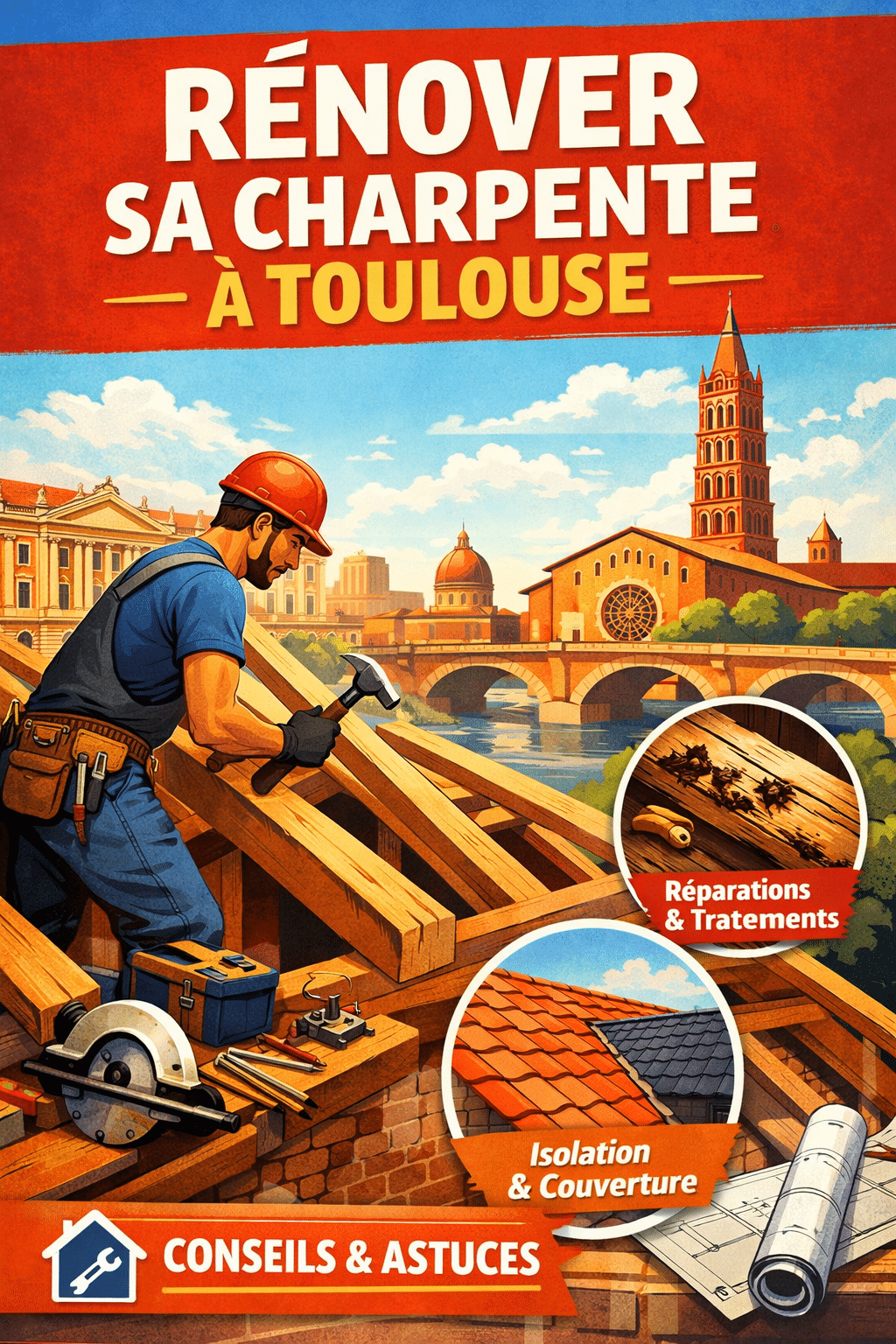 Rénovation de charpente en bois par un charpentier professionnel autour de Toulouse